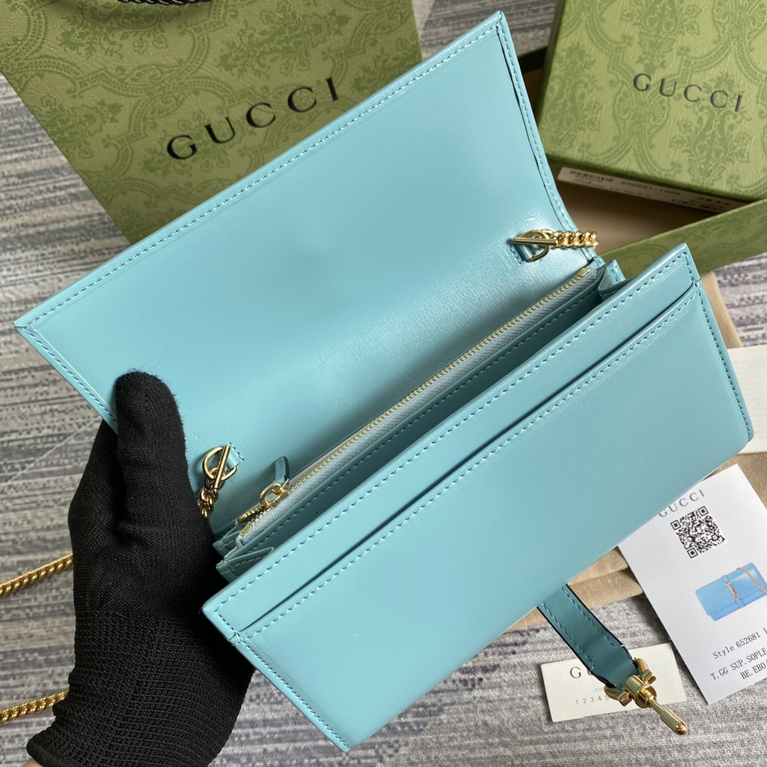 Gucci Jackie 1961 Chain Wallet 652681 Light Blue